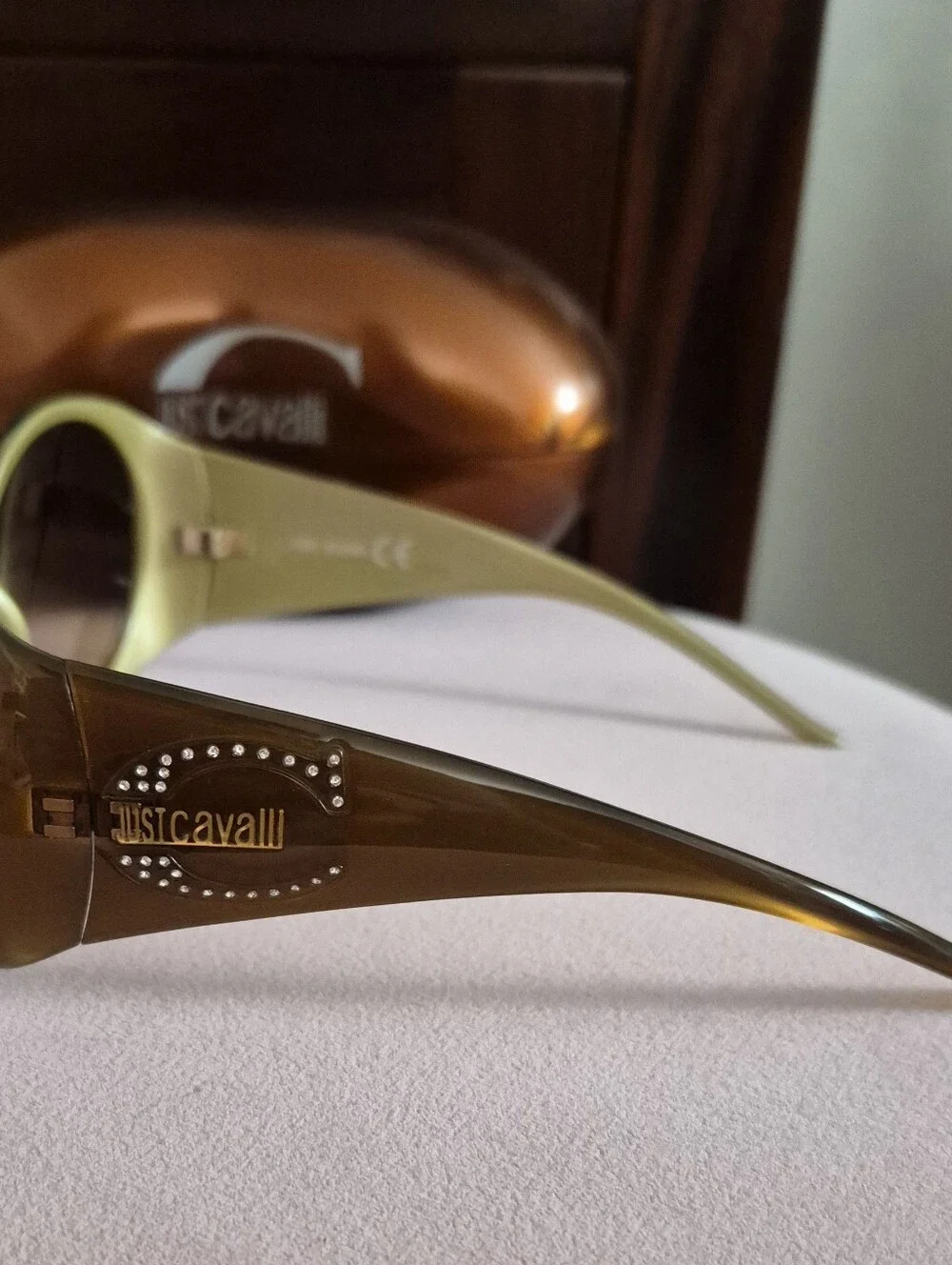 Rare Vintage Y2K Just Cavalli Olive Gold Oversized Sunglasses